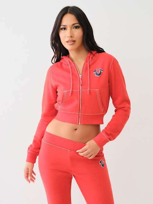 VINTAGE LOGO BIG T CROP ZIP HOODIE