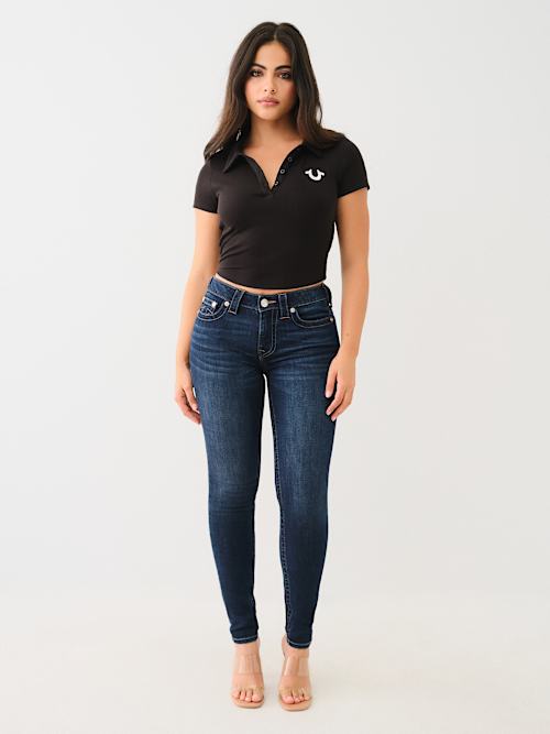 EMBROIDERED CROPPED RIBBED POLO SHIRT