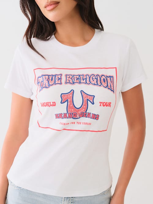 ХРУСТАЛЬНАЯ ФУТБОЛКА В СТИЛЕ РЕТРО С ПОДКОВОЙ В ВИДЕ ЭКИПАЖА