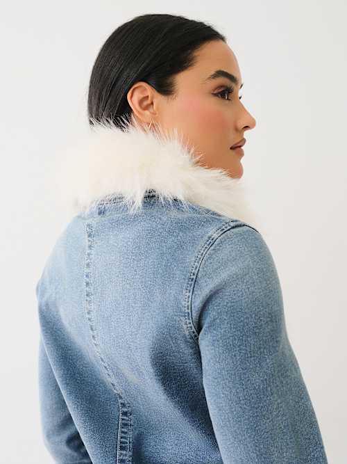 FAUX FUR TRIM DENIM JACKET
