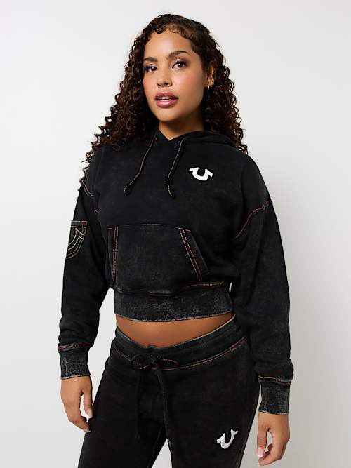 VINTAGE WASH LOGO CROP HOODIE 