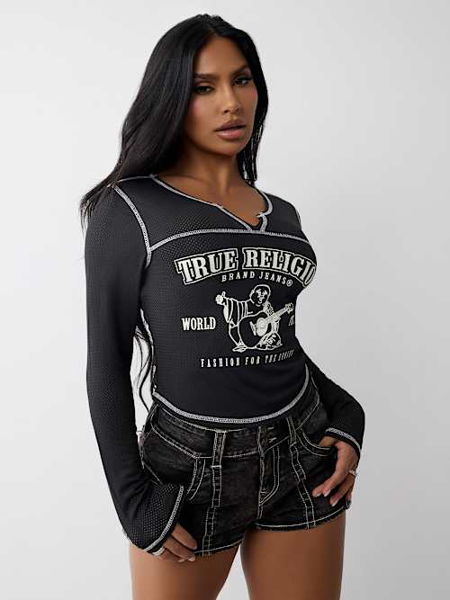 BUDDHA JERSEY MESH V NOTCH TOP