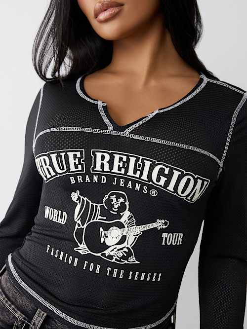 BUDDHA JERSEY MESH V NOTCH TOP