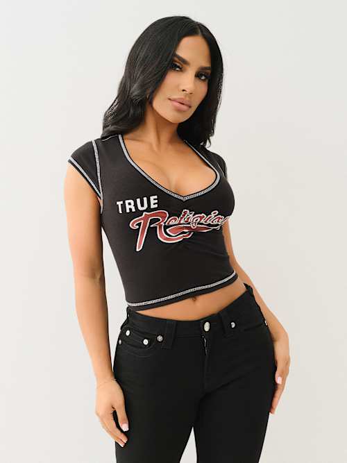 RUCHED CAP SLEEVE LOGO BABY TEE