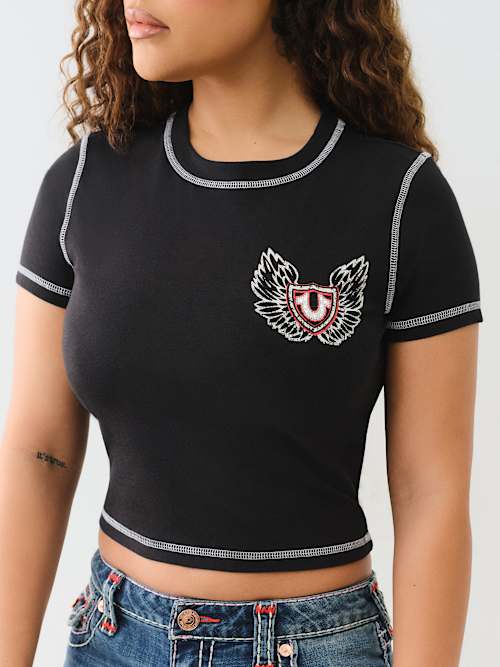 FLATLOCK WINGED CRYSTAL LOGO BABY TEE