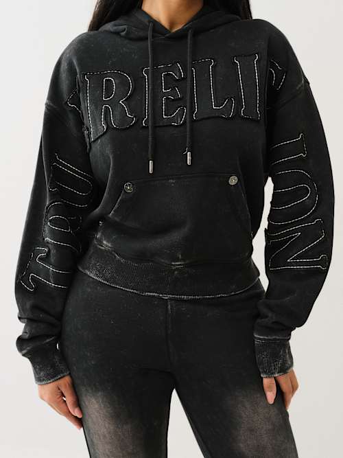 VINTAGE APPLIQUE LOGO CINCHED HOODIE