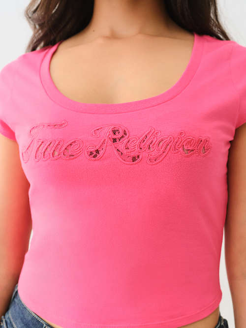 LACE LOGO SCOOP NECK BABY TEE