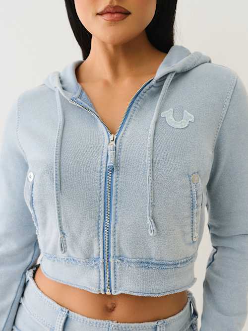 RAW EDGE BIG T SHRUNKEN ZIP HOODIE