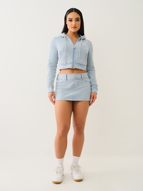 WASHED RAW EDGE BIG T MINI SKIRT