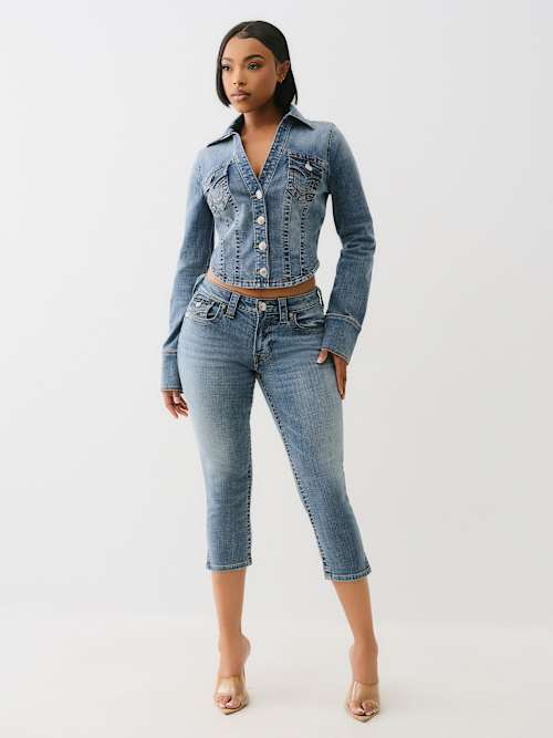 JENNIE MID RISE FLAP SKINNY CAPRI