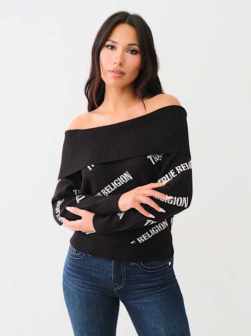OFF-THE-SHOULDER LOGO SWEATER 