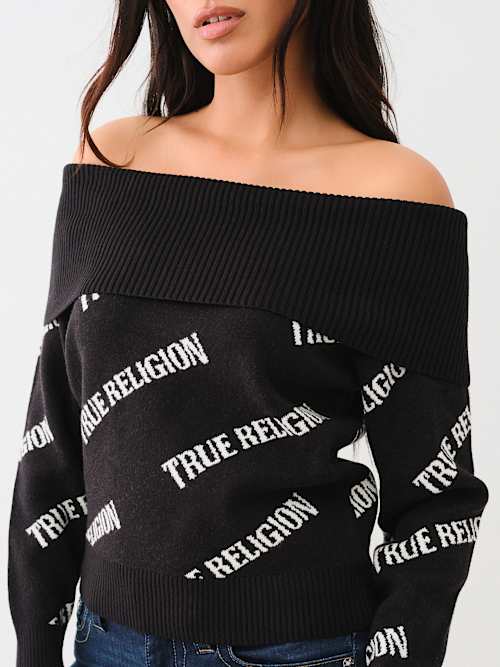 OFF-THE-SHOULDER LOGO SWEATER 
