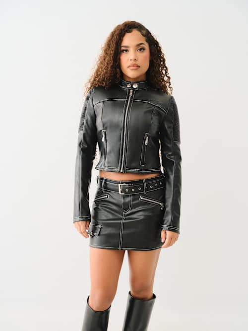 FAUX LEATHER MOTO ZIP JACKET