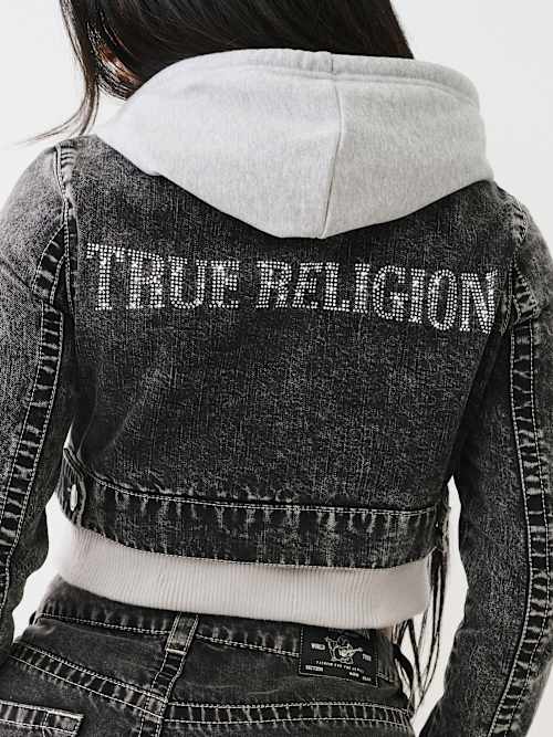 HOODED CROP COMBO JACKET
