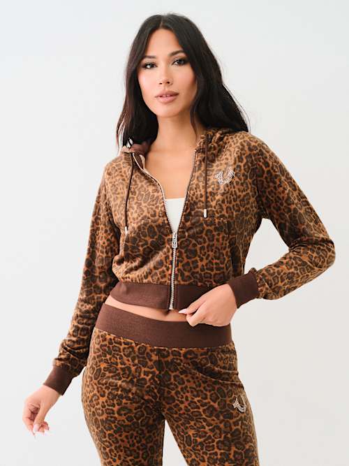 VELOUR LEOPARD ZIP HOODIE 