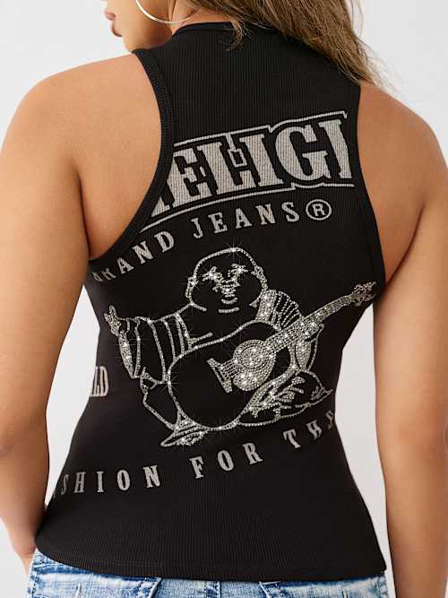 МАЙКА В РЕБРИСТУЮ РЕЗИНКУ С БУДДОЙ ИЗ КРИСТАЛЛА