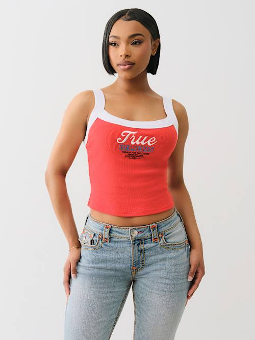 EMBROIDERED CROPPED RINGER TANK