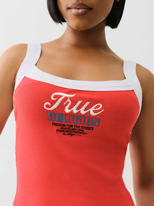 EMBROIDERED CROPPED RINGER TANK