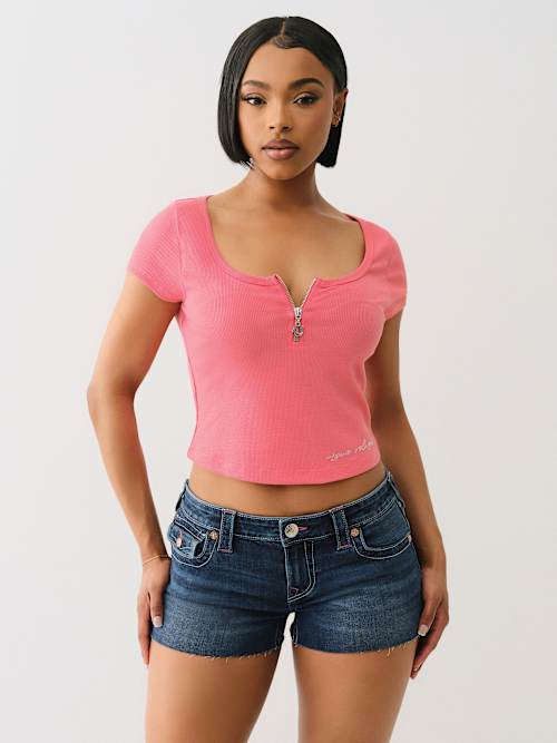 HALF ZIP RIBBED TOP