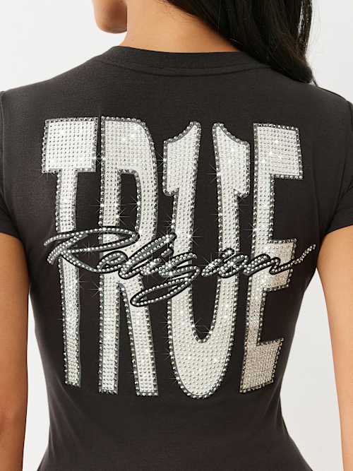 CRYSTAL TRUE LOGO V NECK TEE