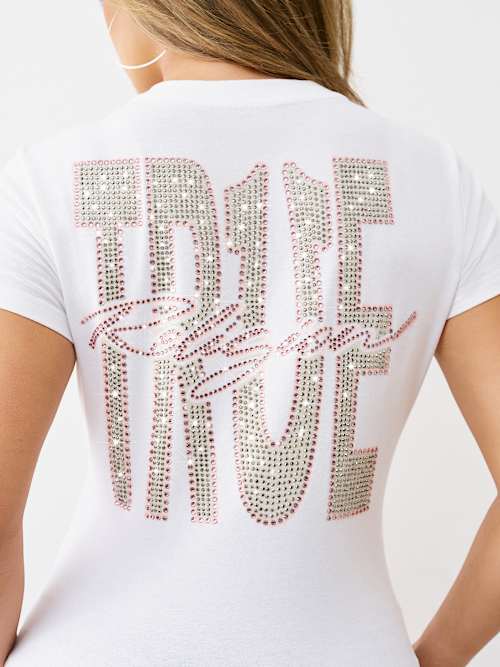 CRYSTAL TRUE LOGO V NECK TEE