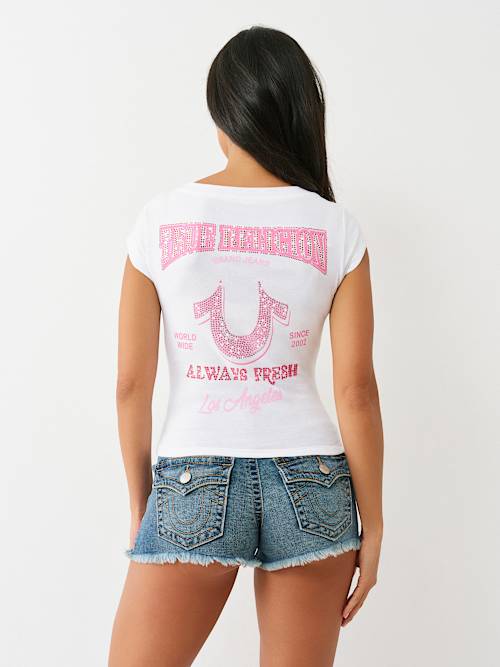 CRYSTAL LOGO LOW PLUNGE TEE
