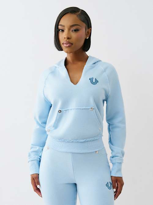 EMBROIDERED TERRY V NOTCH HOODIE