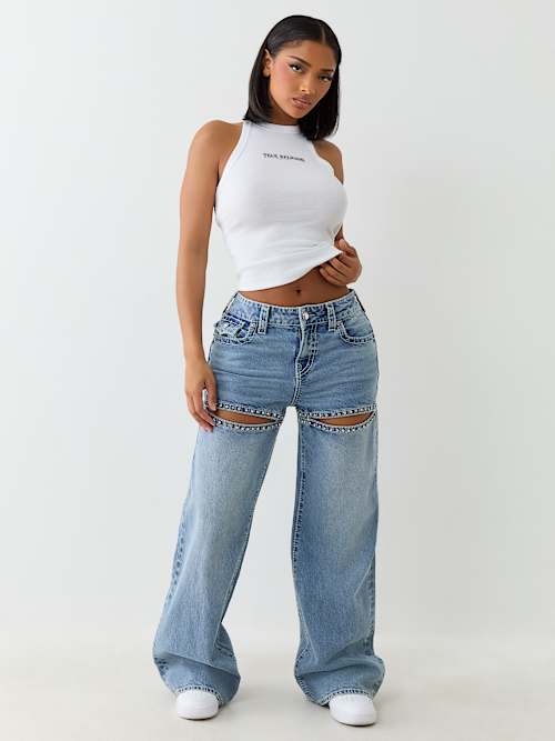 BOBBI CRYSTAL CUTOUT BIG T BAGGY JEAN