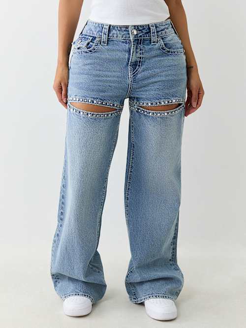 ДЖИНСЫ С БОЛЬШИМ КАРМАНОМ BOBBI CRYSTAL CUTOUT BIG T