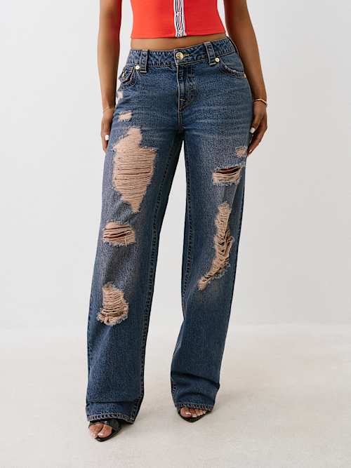 DISTRESSED MID RISE RELAXED JEAN