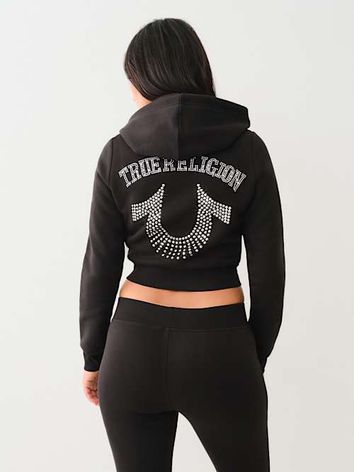 CRYSTAL LOGO CROP ZIP HOODIE