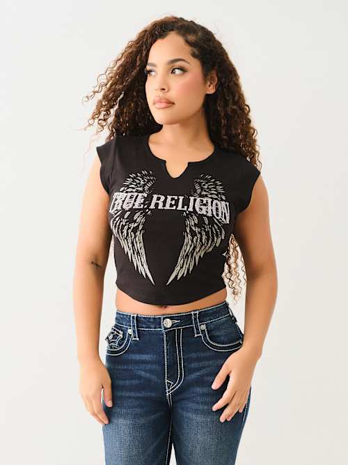 CRYSTAL LOGO WINGED NOTCH BABY TEE