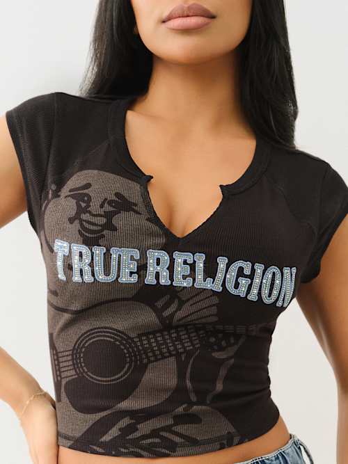 RIBBED BUDDHA LOGO NOTCH BABY TEE