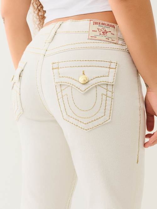 BECCA BIG T LUREX MID RISE BOOTCUT JEAN