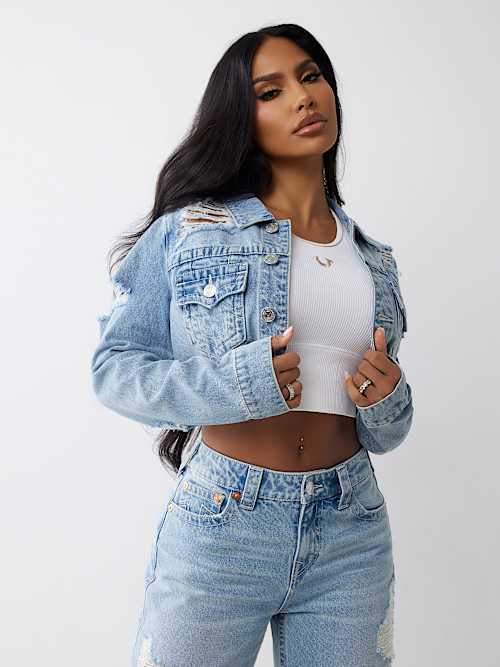 SUPER DISTRESSED CROP DENIM JACKET