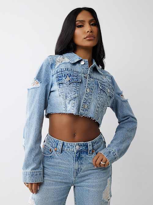SUPER DISTRESSED CROP DENIM JACKET