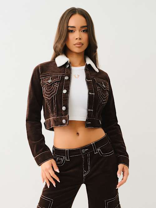 УКОРОЧЕННАЯ КУРТКА ИЗ ВЕЛЬВЕТА С БОЛЬШОЙ БУКВОЙ «Т»