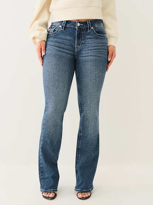 JEANS CORTE DE BOTA BECCA CON ALAS CON CRISTALES