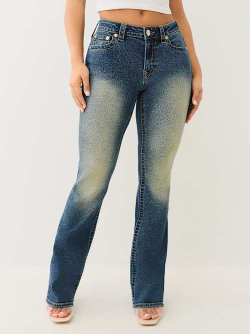 BECCA GLITTER SPRAY MID RISE BOOTCUT JEAN