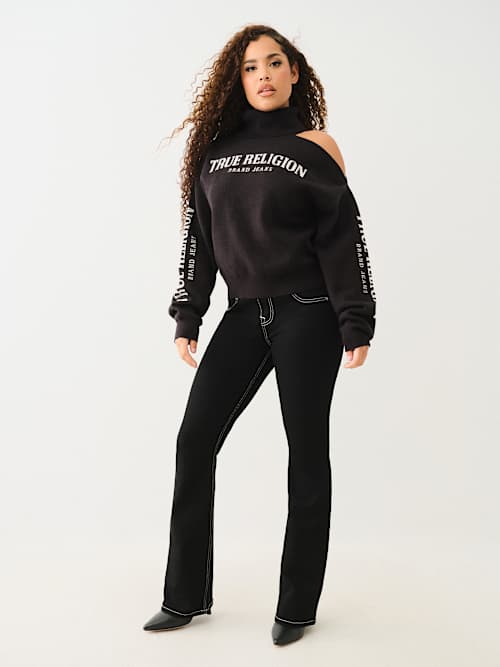 TURTLENECK COLD SHOULDER SWEATER