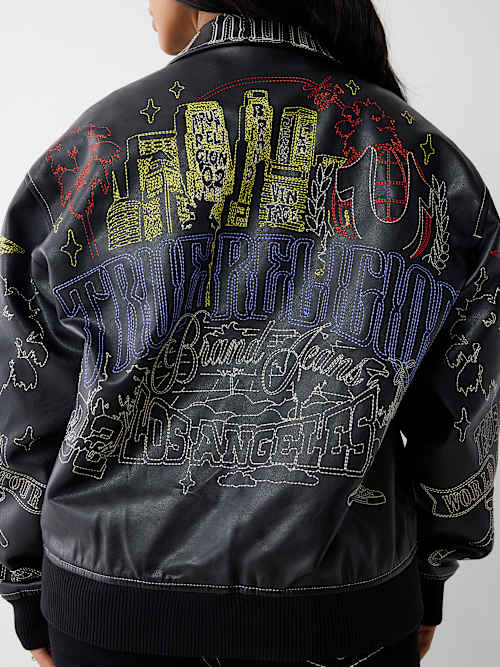 CHAQUETA DE CUERO SINTÉTICO BORDADA