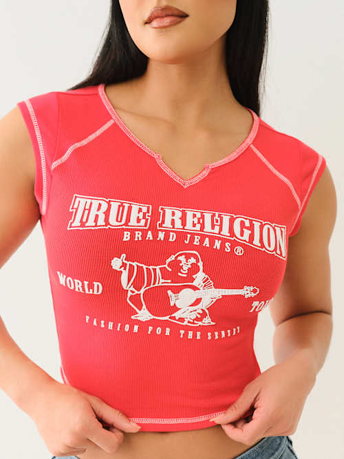 CAMISETA PEQUEÑA ACANALADA CON MUESCAS WORLD TOUR