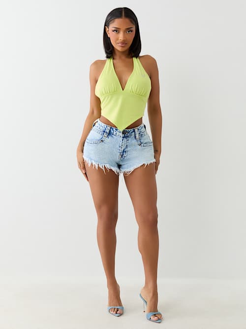 CRYSTAL PLUNGE HALTER TOP