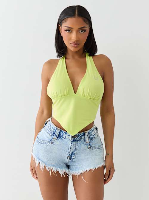 CRYSTAL PLUNGE HALTER TOP