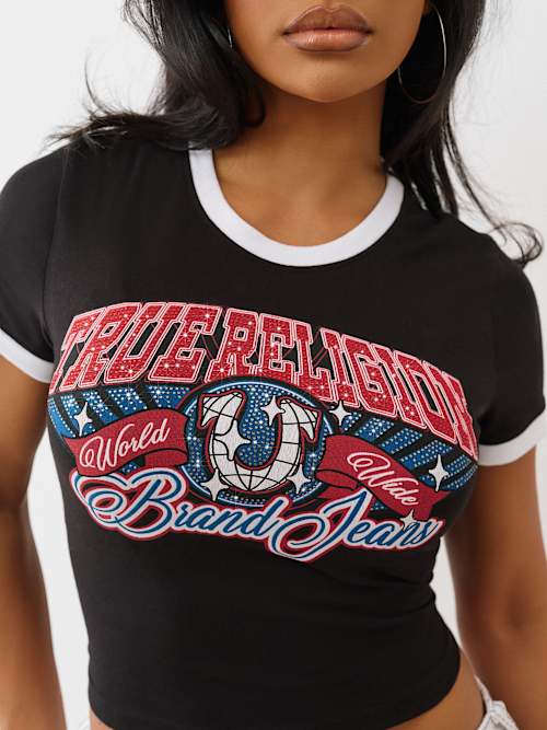 CRYSTAL LOGO RINGER BABY TEE
