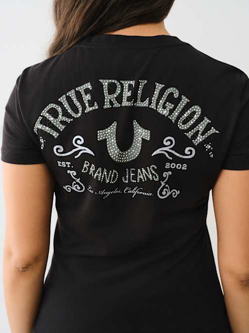 CRYSTAL LOGO V NECK TEE