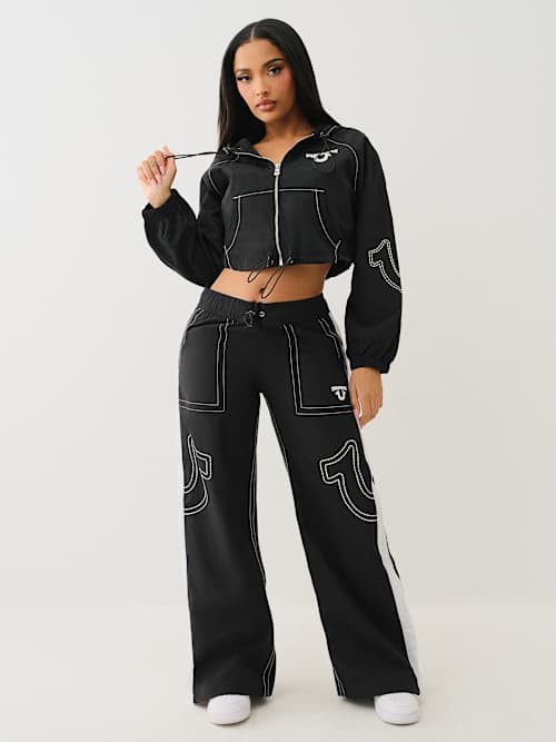 SHRUNKEN BIG T NYLON ZIP HOODIE