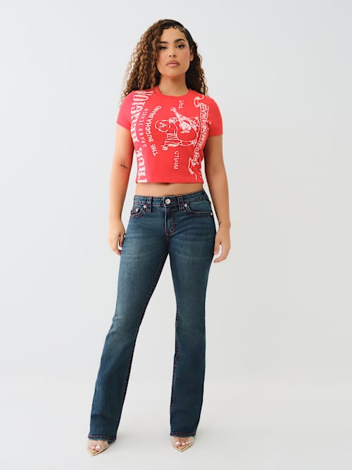 BECCA MID RISE BIG T BOOTCUT JEAN