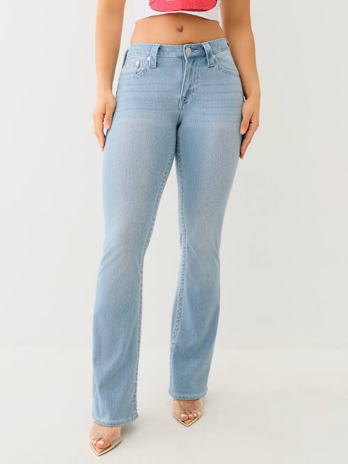BECCA INDIGO TERRY MID RISE BOOTCUT JEAN