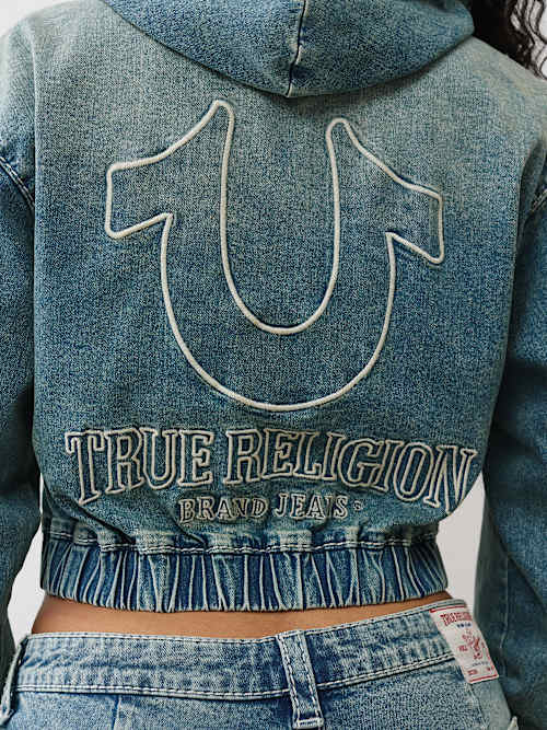 DENIM BIG T ZIP HOODIE